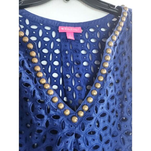 Lilly Pultizer Target Blue w/Bronze Detail Open Eyelet 100% Cotton Swim Cover 1X - Picture 5 of 7